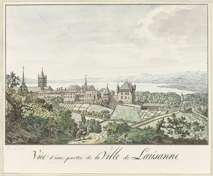 Framed Print : View of the Cathedral of Lausanne and Lake Geneva, 1771-1817. Creator: Daniel Dupré Framed Print : View of the Cathedral of Lausanne and Lake Geneva, 1771-1817. Creator: Daniel Dupré