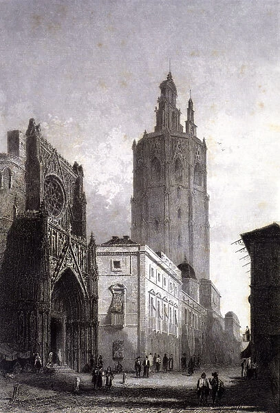 View of the Cathedral and the Miquelet tower in Valencia, engraving in Voyage Pittoresque