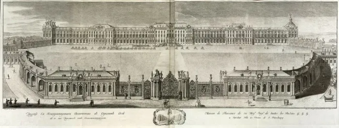 Framed Print : View of the Catherine Palace in Tsarskoye Selo, 1761. Artist: Artemyev, Prokofy Artemyevich (1733 / 36-1811) Framed Print : View of the Catherine Palace in Tsarskoye Selo, 1761. Artist: Artemyev, Prokofy Artemyevich (1733 / 36-1811)
