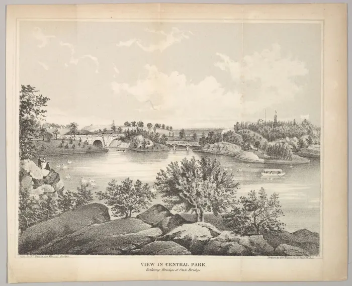 Framed Print : View in Central Park with Balcony Bridge and Oak Bridge (Valentines Manual), 1861 Framed Print : View in Central Park with Balcony Bridge and Oak Bridge (Valentines Manual), 1861