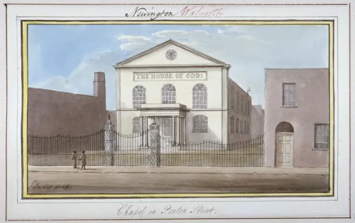 Framed Print : View of the chapel in Penton Street, Southwark, London, 1825. Artist: G Yates Framed Print : View of the chapel in Penton Street, Southwark, London, 1825. Artist: G Yates