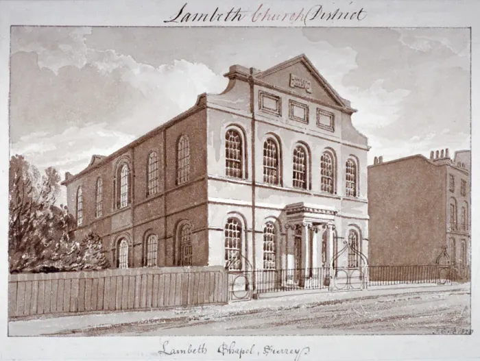 Framed Print : View of a chapel on York Road, Lambeth, London, 1828. Artist: John Buckler Framed Print : View of a chapel on York Road, Lambeth, London, 1828. Artist: John Buckler