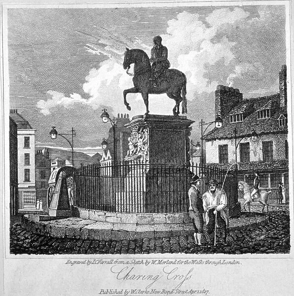 View of Charing Cross, showing the statue of King Charles I, Westminster, London, 1817