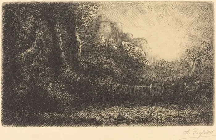 Framed Print : View of a Chateau (Chateau de Poillet). Creator: Alphonse Legros Framed Print : View of a Chateau (Chateau de Poillet). Creator: Alphonse Legros