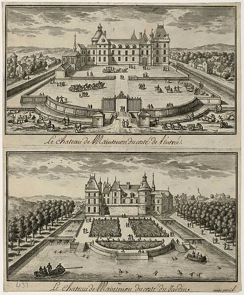 View of the Chateau de Maintenon from the entrance and from the garden, 17th century