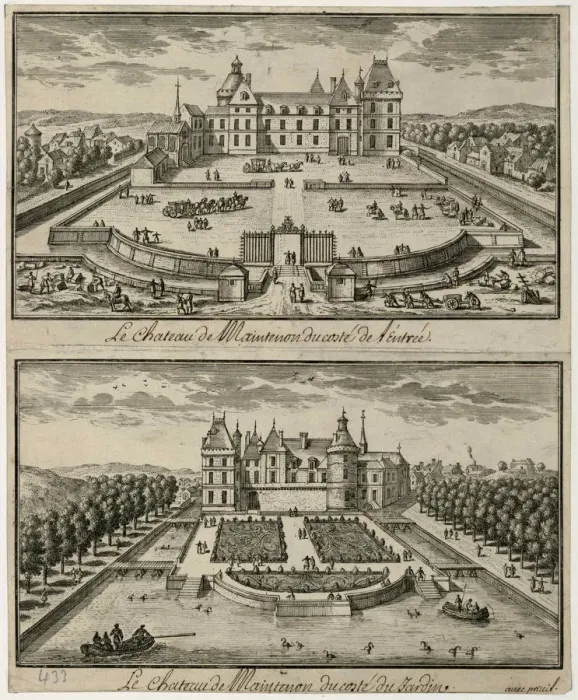 Framed Print : View of the Chateau de Maintenon from the entrance and from the garden, 17th century Framed Print : View of the Chateau de Maintenon from the entrance and from the garden, 17th century