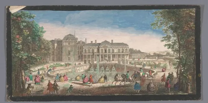 Framed Print : View of the Château de Saint-Cloud seen from the chemin de Versailles, 1730. Creators: Anon, Jacques Rigaud Framed Print : View of the Château de Saint-Cloud seen from the chemin de Versailles, 1730. Creators: Anon, Jacques Rigaud