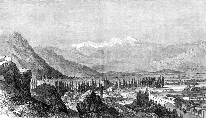 Framed Print : View of the Chilian Cordillera, from Santiago, 1864. Creator: Unknown Framed Print : View of the Chilian Cordillera, from Santiago, 1864. Creator: Unknown