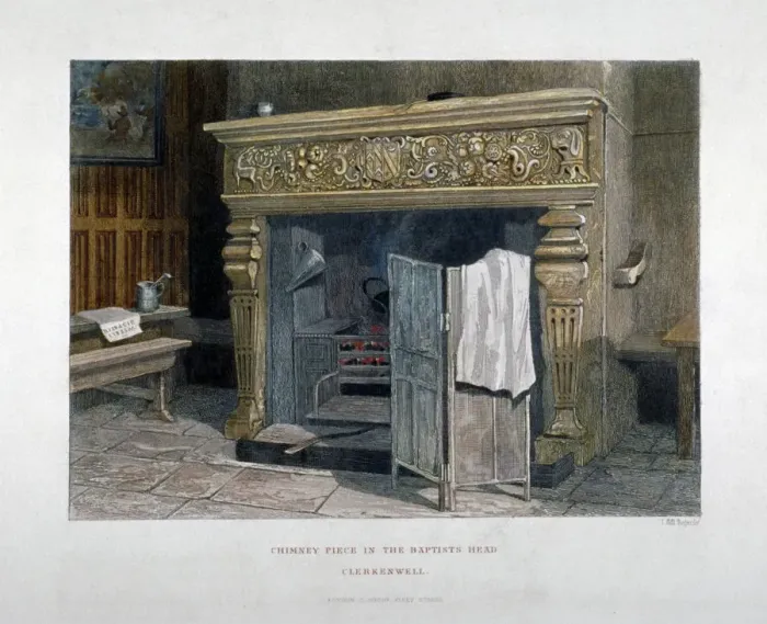 Framed Print : View of a chimney piece in the Baptists Head Inn, Clerkenwell, London, 1851. Artist Framed Print : View of a chimney piece in the Baptists Head Inn, Clerkenwell, London, 1851. Artist