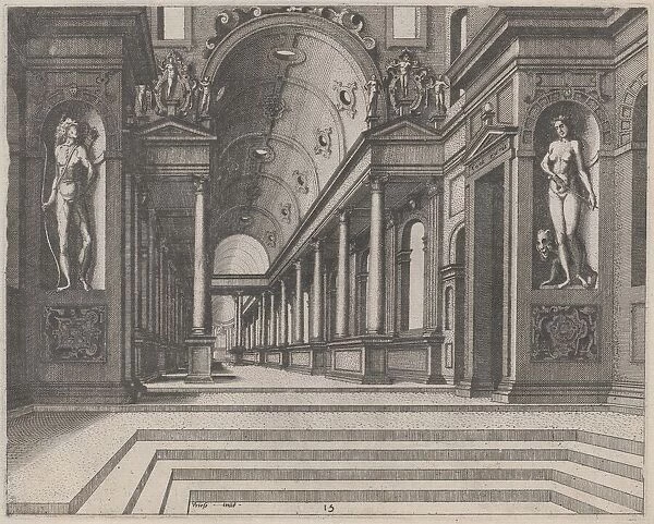 View in a Church with Corinthian Columns and Statues of Apollo, Melpomene, and Moses