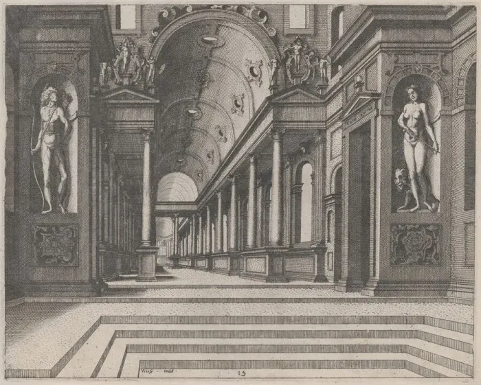 Framed Print : View in a Church with Corinthian Columns and Statues of Apollo, Melpomene, and Moses Framed Print : View in a Church with Corinthian Columns and Statues of Apollo, Melpomene, and Moses