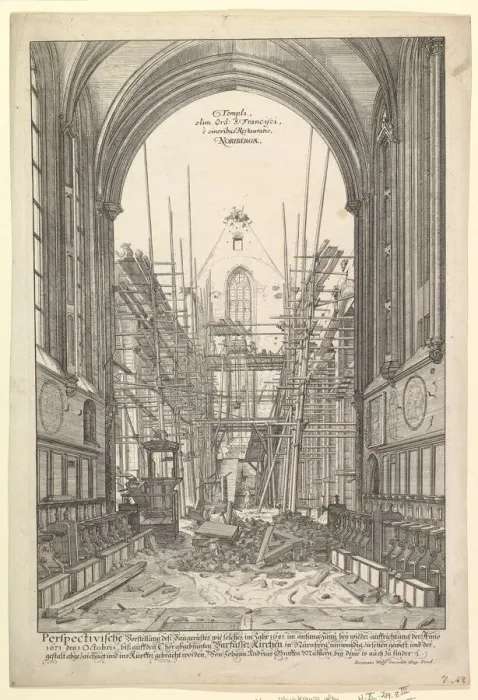 Framed Print : View of the Church of the Franciscans in Nuremberg under Reconstruction Framed Print : View of the Church of the Franciscans in Nuremberg under Reconstruction