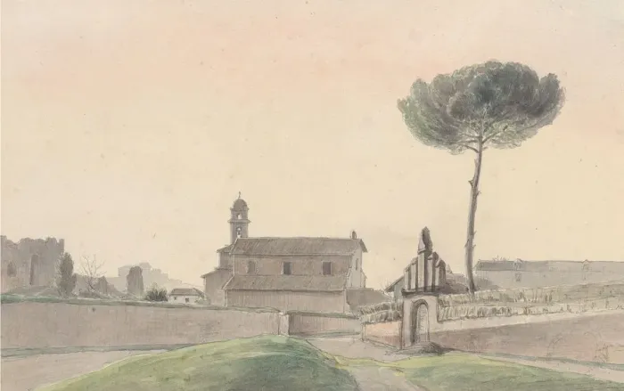 Framed Print : View of the Church of San Pancrazio, Rome, from the South, 1834 Framed Print : View of the Church of San Pancrazio, Rome, from the South, 1834