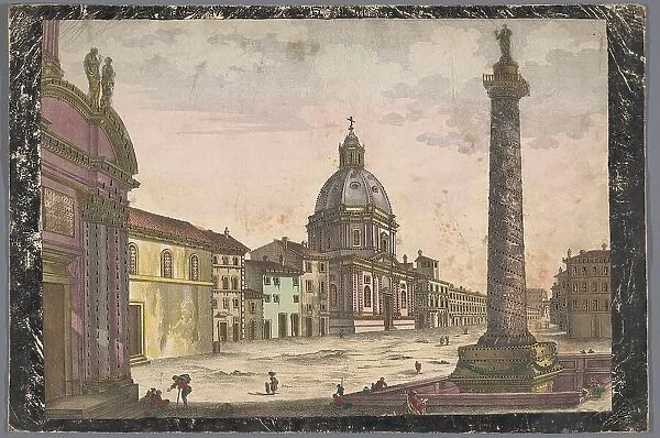 View of the church Santa Maria di Loreto and the column of Trajan in Rome, 1700-1799. Creator: Anon