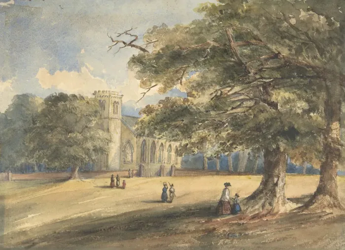 Framed Print : View of a Churchyard, Southborough, Kent, 1837. Creator: Anon Framed Print : View of a Churchyard, Southborough, Kent, 1837. Creator: Anon