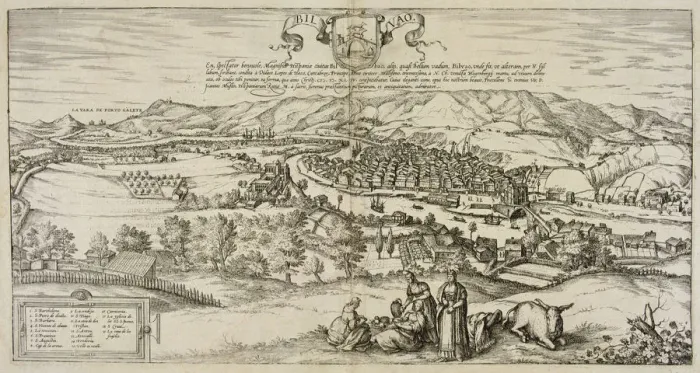 Framed Print : View of the city of Bilbao. Engraving of 1544 for the play Civitates Orbis Terrarrum Framed Print : View of the city of Bilbao. Engraving of 1544 for the play Civitates Orbis Terrarrum