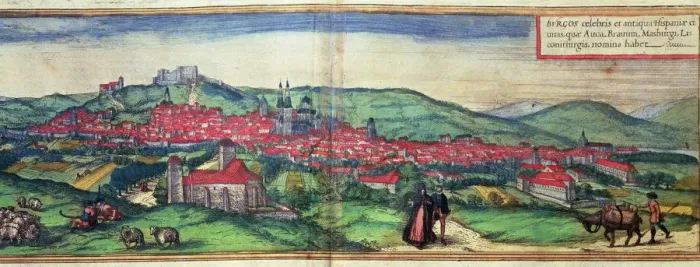 Framed Print : View of the city of Burgos. Engraving in the work Civitates Orbis Terrarrum, 1576 Framed Print : View of the city of Burgos. Engraving in the work Civitates Orbis Terrarrum, 1576