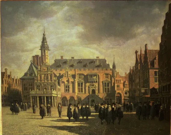 Framed Print : View of City Hall in Market Square of Haarlem, oil, 1671
