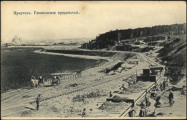 View of the city of Irkutsk from the Irkutsk Bridge. Glazkovskoe suburb, 1900-1904. Creator: Unknown