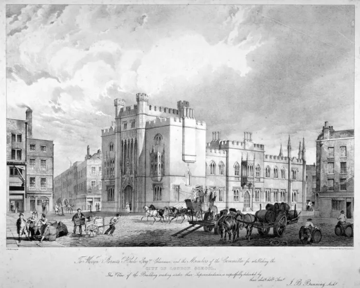 Framed Print : View of the City of London School, Honey Lane Market, Milk Street, City of London, 1835 Framed Print : View of the City of London School, Honey Lane Market, Milk Street, City of London, 1835