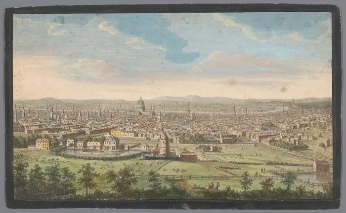 Framed Print : View of the city of London seen from the north side, 1753. Creator: Stevens Framed Print : View of the city of London seen from the north side, 1753. Creator: Stevens