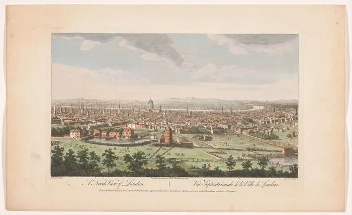 Framed Print : View of the city of London seen from the north side, 1753. Creator: Stevens Framed Print : View of the city of London seen from the north side, 1753. Creator: Stevens