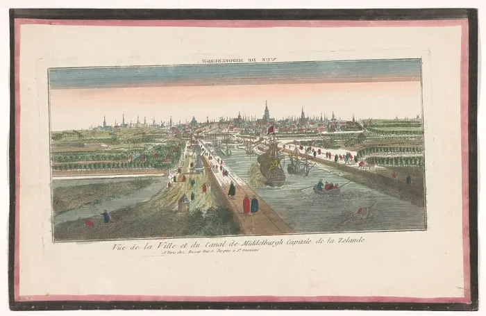 Framed Print : View of the city of Middelburg and the Havenkanaal, 1700-1799. Creator: Anon Framed Print : View of the city of Middelburg and the Havenkanaal, 1700-1799. Creator: Anon