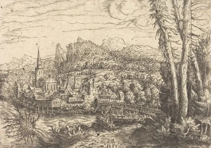 Framed Print : View of a City near a River, 1553. Creator: Hans Sebald Lautensack Framed Print : View of a City near a River, 1553. Creator: Hans Sebald Lautensack