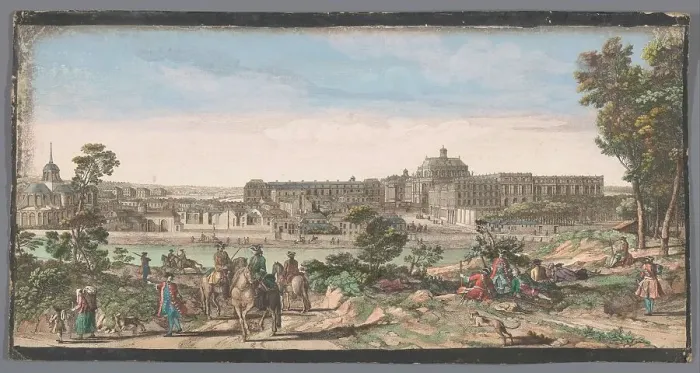 Framed Print : View of the city and the Palace of Versailles, 1700-1799. Creators: Anon, Jacques Rigaud Framed Print : View of the city and the Palace of Versailles, 1700-1799. Creators: Anon, Jacques Rigaud