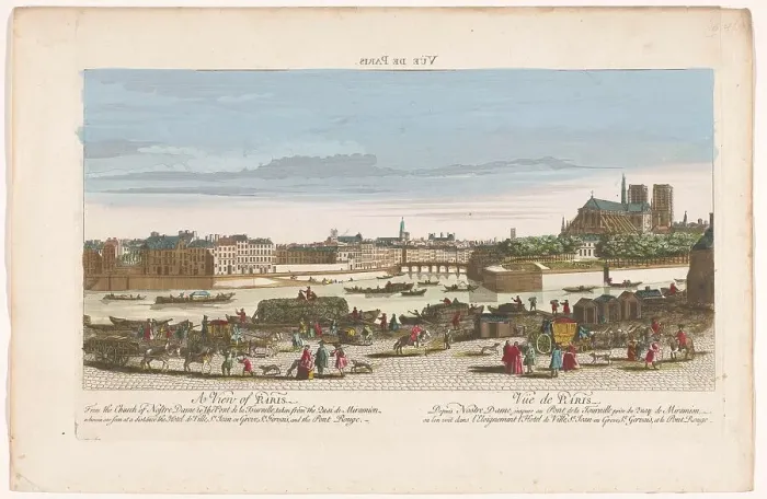 Framed Print : View of the city of Paris seen from the Quai de Miramion, 1749-1799. Creator: Anon Framed Print : View of the city of Paris seen from the Quai de Miramion, 1749-1799. Creator: Anon