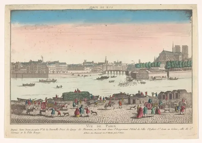 Framed Print : View of the city of Paris seen from the Quai de Miramion, 1745-1775. Creator: Anon Framed Print : View of the city of Paris seen from the Quai de Miramion, 1745-1775. Creator: Anon