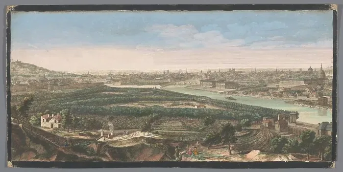 Framed Print : View of the city of Paris seen from the village of Chaillot, 1700-1799. Creators: Anon, Jacques Rigaud