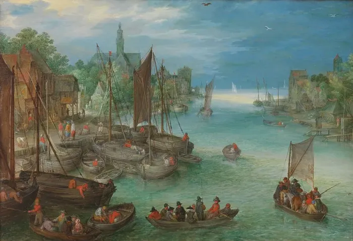 Framed Print : View of a City along a River, c.1630. Creator: Jan Brueghel the Elder Framed Print : View of a City along a River, c.1630. Creator: Jan Brueghel the Elder