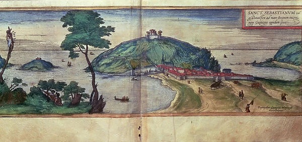 View of the city of San Sebastian. Engraving in Civitates Orbis Terrarum, 1576