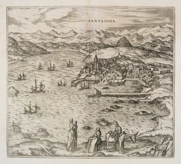 Framed Print : View of the city of Santander. Engraving for the work Civitates Orbis Terrarrum Framed Print : View of the city of Santander. Engraving for the work Civitates Orbis Terrarrum