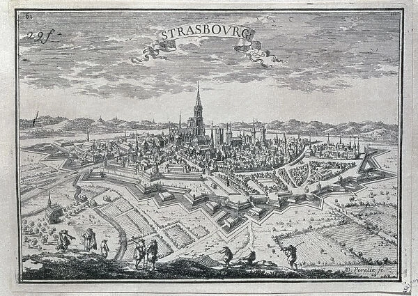 View of the city of Strasbourg, 17th century engraving