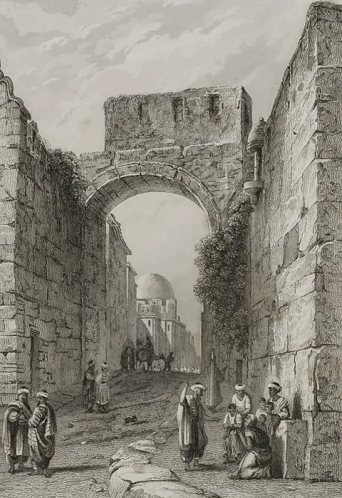 Framed Print : View of a city street, Jerusalem, 1840. Creator: Charles Nicolas Ransonnette Framed Print : View of a city street, Jerusalem, 1840. Creator: Charles Nicolas Ransonnette