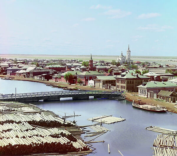 View of the city of Tobolsk from the north, from the bell tower of the Church..., 1912. Creator: Sergey Mikhaylovich Prokudin-Gorsky