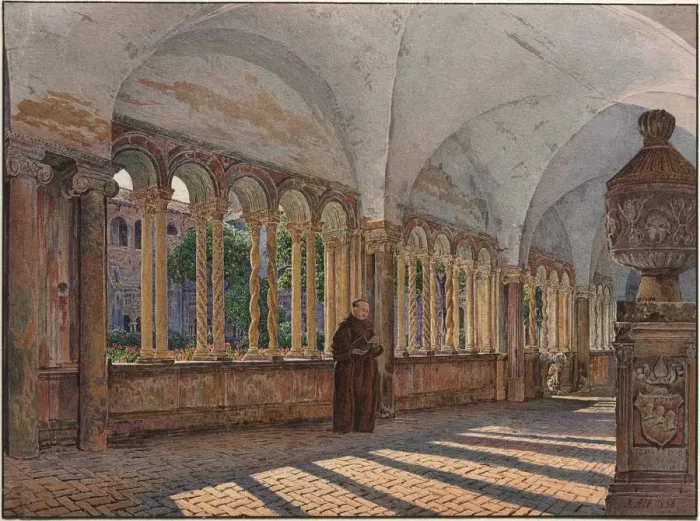 Framed Print : View of the Cloister of San Giovanni in Laterano, Rome, 1836. Creator: Jakob Alt (Austrian Framed Print : View of the Cloister of San Giovanni in Laterano, Rome, 1836. Creator: Jakob Alt (Austrian