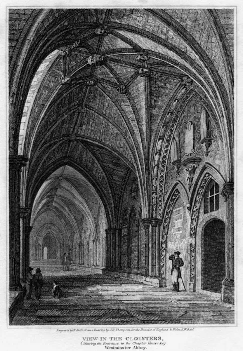 Framed Print : View in the cloisters, showing the entrance to Chapter House, Westminster Abbey, London, 1809. Artist: R Roffe Framed Print : View in the cloisters, showing the entrance to Chapter House, Westminster Abbey, London, 1809. Artist: R Roffe