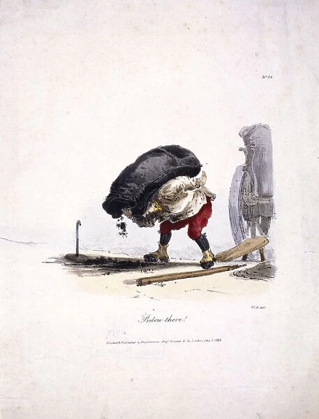 View of a coalman removing a heavy sack of coal from his cart, 1828. Artist: Engelmann