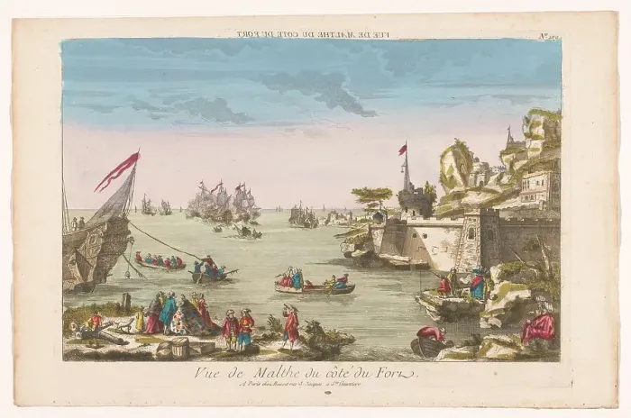 Framed Print : View of a coast with a fortress in Malta, 1700-1799. Creator: Anon Framed Print : View of a coast with a fortress in Malta, 1700-1799. Creator: Anon