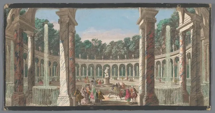 Framed Print : View of the Colonnade in the garden of Versailles, 1700-1799. Creators: Anon, Jacques Rigaud Framed Print : View of the Colonnade in the garden of Versailles, 1700-1799. Creators: Anon, Jacques Rigaud