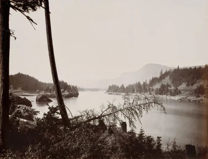 Framed Print : View on the Columbia, Cascades, 1867. Creator: Carleton Emmons Watkins Framed Print : View on the Columbia, Cascades, 1867. Creator: Carleton Emmons Watkins