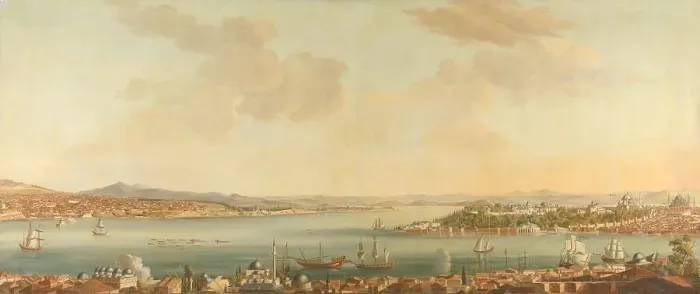 Framed Print : View of Constantinople (Istanbul) and the Seraglio from the Swedish Legation in Pera, c.1770-1780. Creator: Antoine van der Steen Framed Print : View of Constantinople (Istanbul) and the Seraglio from the Swedish Legation in Pera, c.1770-1780. Creator: Antoine van der Steen