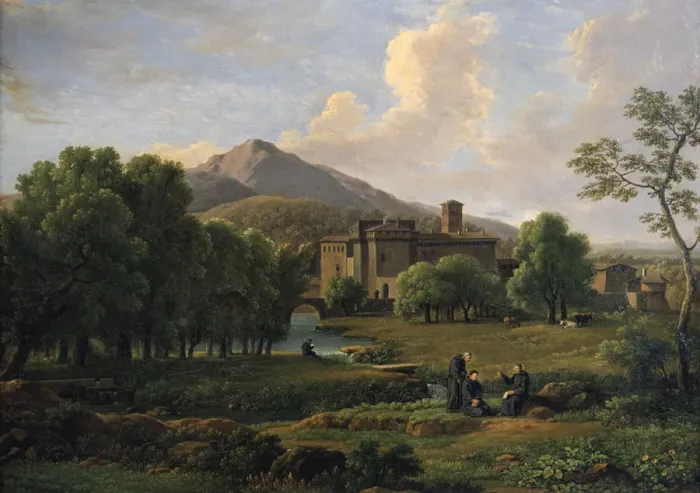 Framed Print : View of the Convent of Grotta Ferrata, near Rome, 1844. Artist: Jean Joseph Xavier Bidauld Framed Print : View of the Convent of Grotta Ferrata, near Rome, 1844. Artist: Jean Joseph Xavier Bidauld