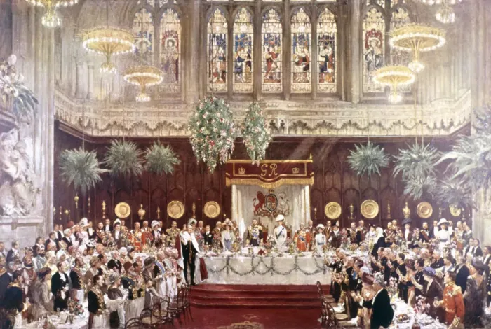 Framed Print : View of the Coronation luncheon for King George V and Queen Mary consort, London, 1911 Framed Print : View of the Coronation luncheon for King George V and Queen Mary consort, London, 1911