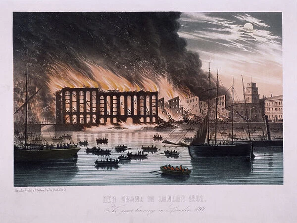 View of the Cottons Wharf Fire, Bermondsey, London, 1861
