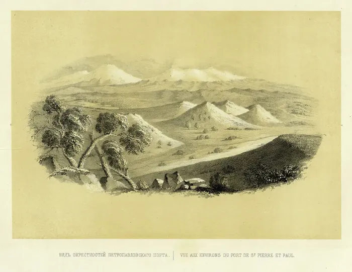 Framed Print : View of the Countryside near the Port of Petropavlovsk, 1856. Creator: Ivan Dem'ianovich Bulychev Framed Print : View of the Countryside near the Port of Petropavlovsk, 1856. Creator: Ivan Dem'ianovich Bulychev