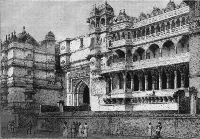 Framed Print : View of the Court of the Palace of Oodeypore, c1891. Creator: James Grant Framed Print : View of the Court of the Palace of Oodeypore, c1891. Creator: James Grant